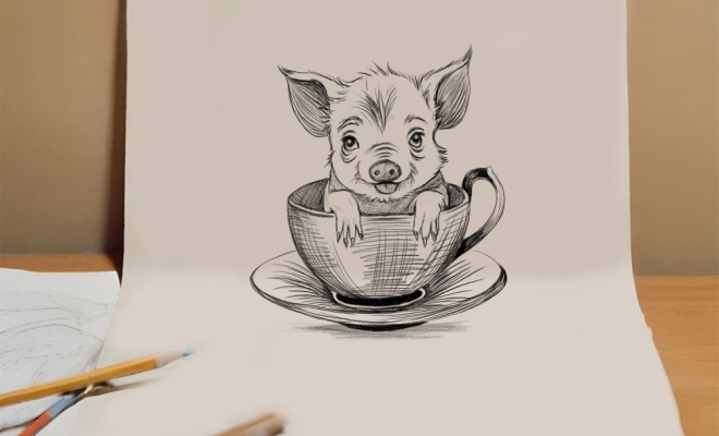 flash tattoo d'un cochon dans une tasse, Fargments d'elle, Gironde