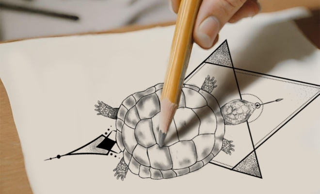 projet flash tatouage d'une tortue avec de la géométrie, Fragments d'elle, Langon